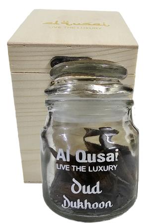 AL QUSAI PREMIUM NATURAL OUD BAKHOOR / DUKHOON INCENSE 25G, With Wooden Box